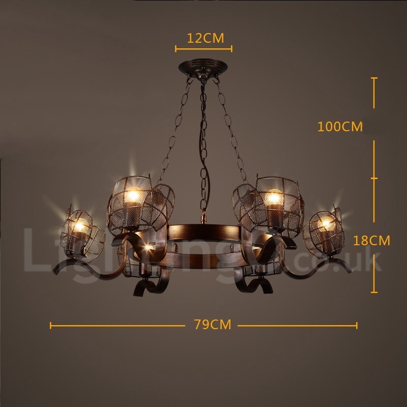 Lampadario a sospensione industriale in acciaio, 6 lampadine E27, diametro 79 cm