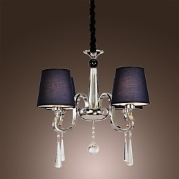 Lampadario vintage classico in tessuto e metallo dipinto, 4 luci
