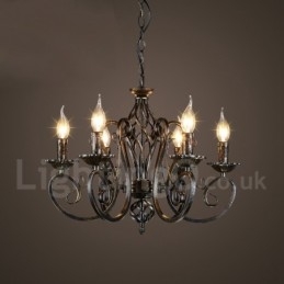 Lampadario industriale in acciaio 6 lampadine attacco E24 Ø52 cm H38 cm