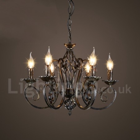 Lampadario industriale in acciaio 6 lampadine attacco E24 Ø52 cm H38 cm