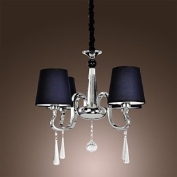 Lampadario vintage classico in tessuto e metallo dipinto, 4 luci