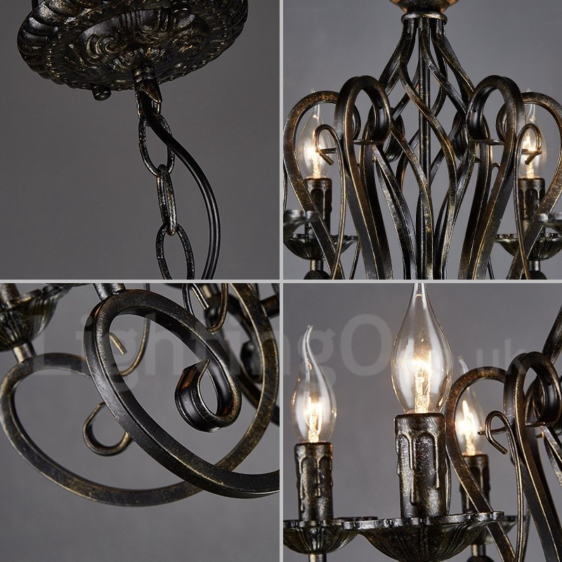 Lampadario industriale in acciaio 6 lampadine attacco E24 Ø52 cm H38 cm