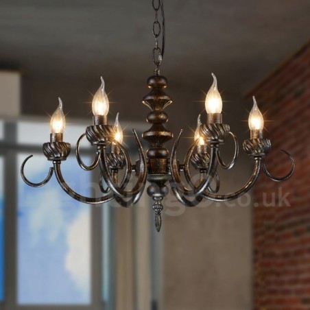 Lampadario a sospensione industriale in acciaio 6 lampadine E24 Ø62 cm H38 cm