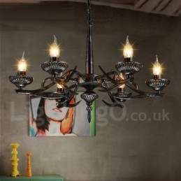 Lampadario a sospensione industriale in acciaio 6 luci E24 Ø 64 cm H 42 cm