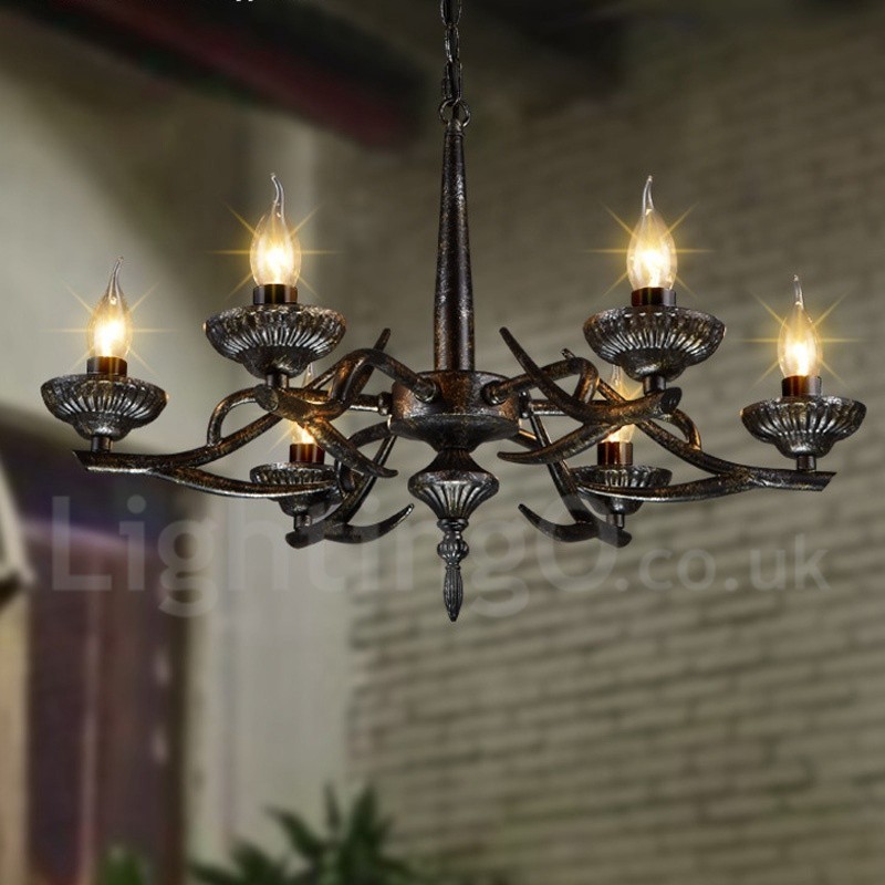 Lampadario a sospensione industriale in acciaio 6 luci E24 Ø 64 cm H 42 cm