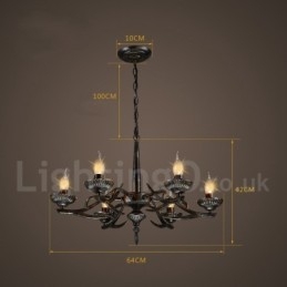 Lampadario a sospensione industriale in acciaio 6 luci E24 Ø 64 cm H 42 cm