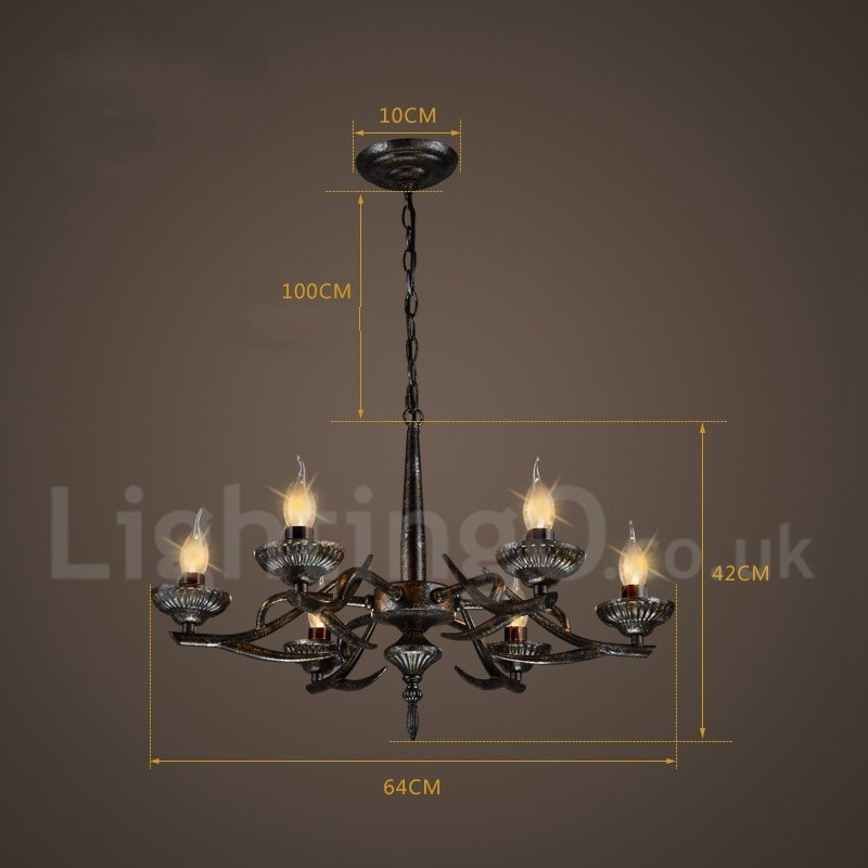 Lampadario a sospensione industriale in acciaio 6 luci E24 Ø 64 cm H 42 cm