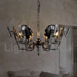 Lampadario a sospensione industriale in acciaio 62 cm 6 luci E24