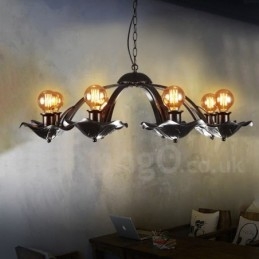 Lampadario a sospensione industriale in acciaio E27 per 8 lampadine, Ø 95 cm, H 30 cm