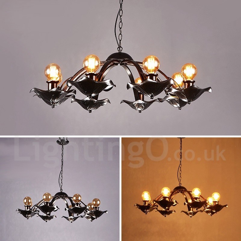 Lampadario a sospensione industriale in acciaio E27 per 8 lampadine, Ø 95 cm, H 30 cm