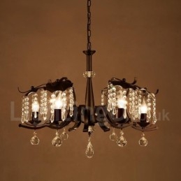 Lampadario a sospensione industriale in acciaio e cristallo 6 lampadine E24 Ø72 cm