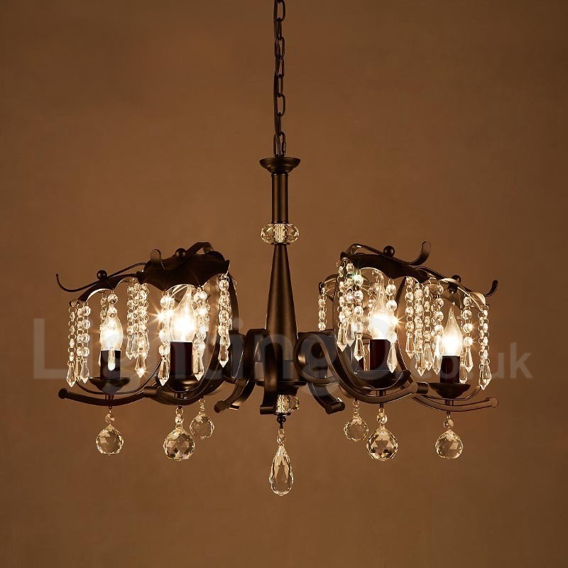 Lampadario a sospensione industriale in acciaio e cristallo 6 lampadine E24 Ø72 cm