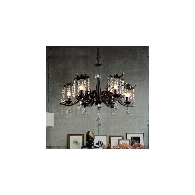 Lampadario a sospensione industriale in acciaio e cristallo 6 lampadine E24 Ø72 cm