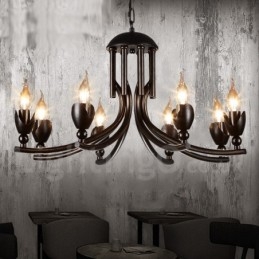 Lampadario a sospensione industriale in acciaio 6 luci E24 Ø 56 cm H 33 cm