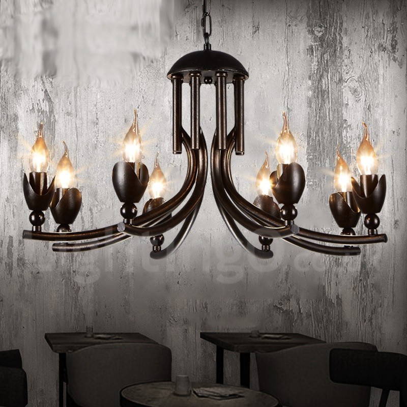 Lampadario a sospensione industriale in acciaio 6 luci E24 Ø 56 cm H 33 cm