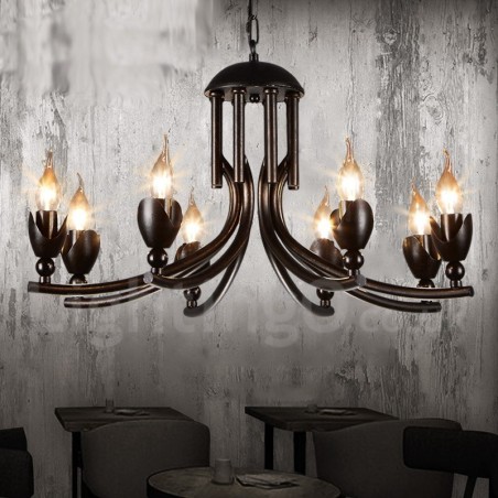 Lampadario a sospensione industriale in acciaio 6 luci E24 Ø 56 cm H 33 cm