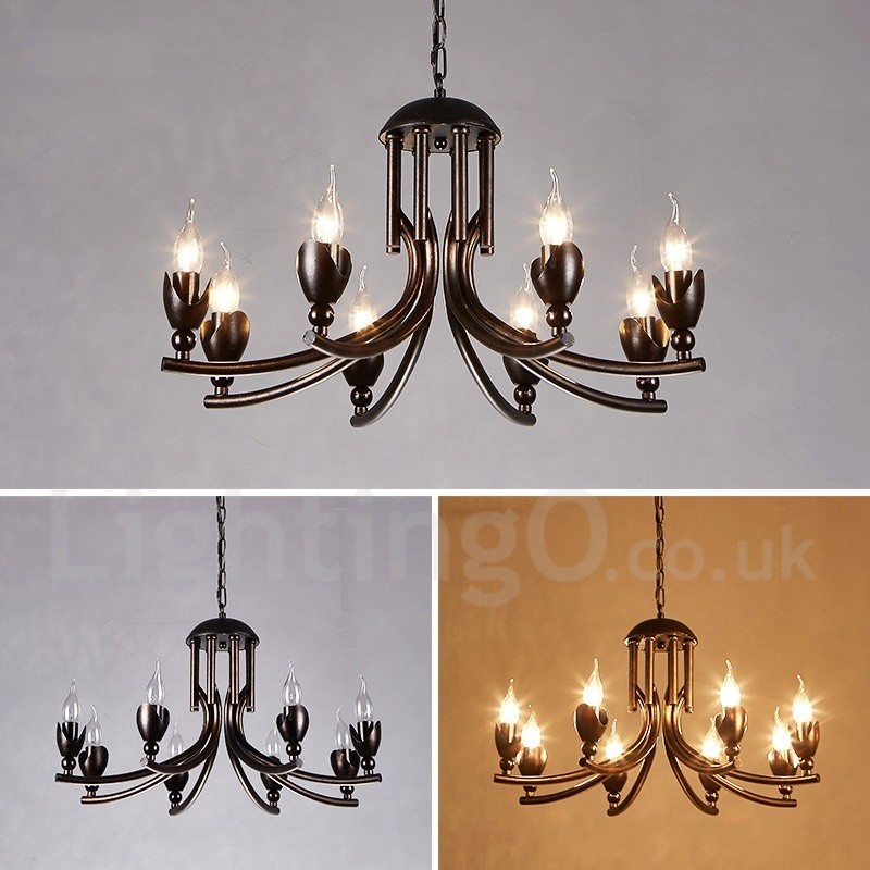 Lampadario a sospensione industriale in acciaio 6 luci E24 Ø 56 cm H 33 cm