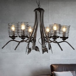 Lampadario a sospensione industriale in acciaio 6 lampadine E24 Ø 79 cm H 52 cm