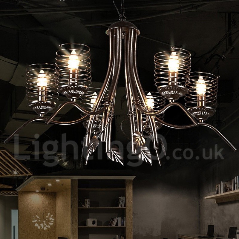 Lampadario a sospensione industriale in acciaio 6 lampadine E24 Ø 79 cm H 52 cm