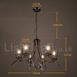 Lampadario a sospensione industriale in acciaio 6 lampadine E24 Ø 79 cm H 52 cm