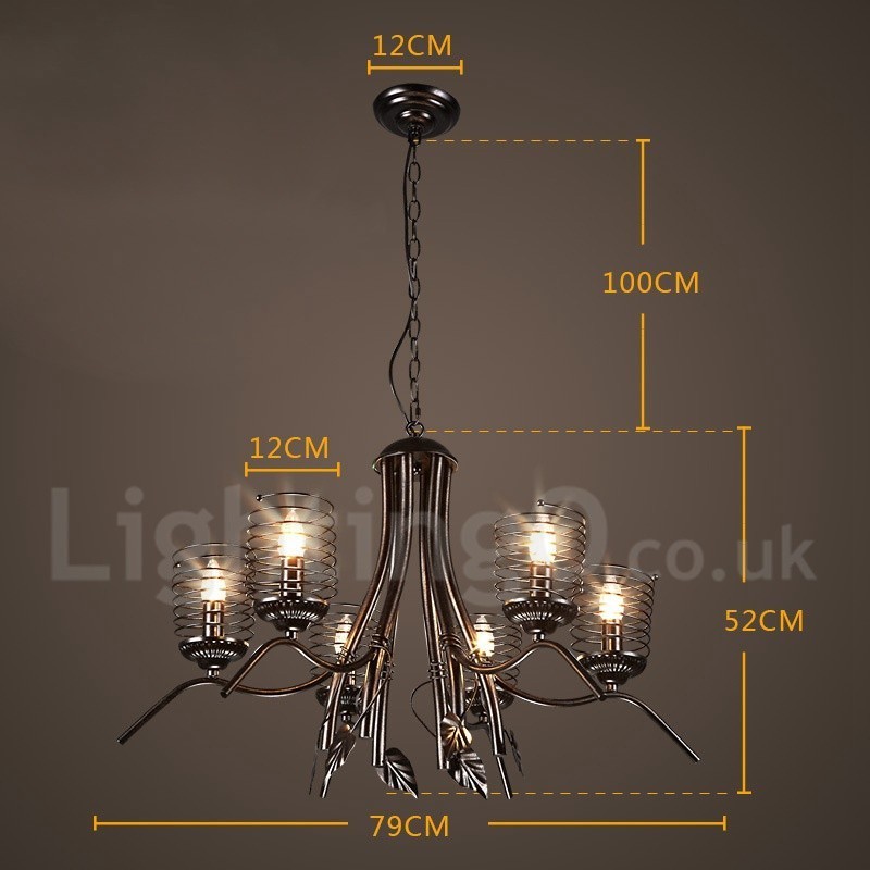 Lampadario a sospensione industriale in acciaio 6 lampadine E24 Ø 79 cm H 52 cm