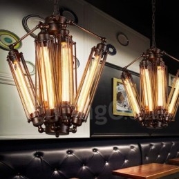 Lampadario a sospensione industriale in acciaio e vetro E27 8 luci Ø 47 cm H 52 cm