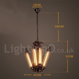 Lampadario a sospensione industriale in acciaio e vetro E27 8 luci Ø 47 cm H 52 cm