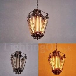 Lampadario a sospensione industriale in acciaio e vetro E27 8 luci Ø 47 cm H 52 cm