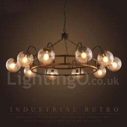 Lampadario a sospensione industriale in acciaio e vetro 10x E27 Ø 100 cm H 60 cm