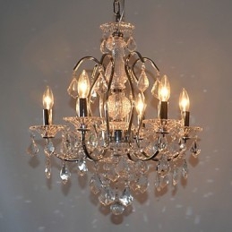 Plafoniera contemporanea a 6 luci argento con decorazioni trasparenti