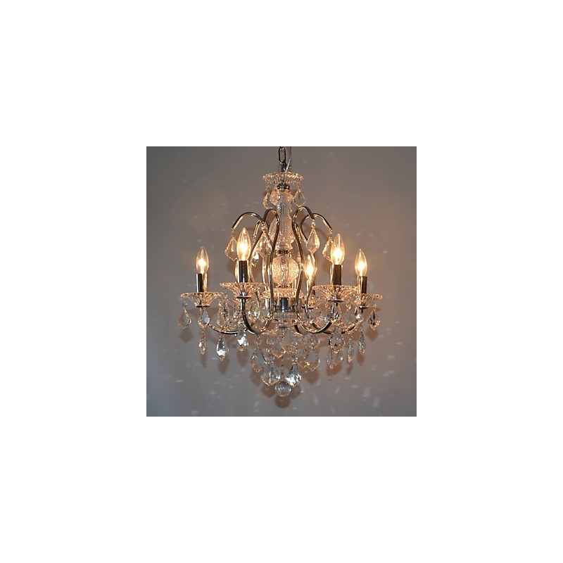 Plafoniera contemporanea a 6 luci argento con decorazioni trasparenti