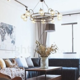 Lampadario a sospensione industriale in acciaio e vetro 10x E27 Ø 100 cm H 60 cm