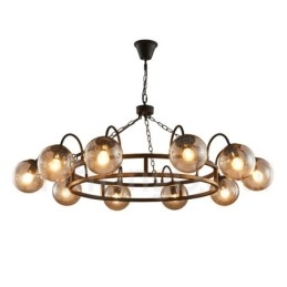 Lampadario a sospensione industriale in acciaio e vetro 10x E27 Ø 100 cm H 60 cm