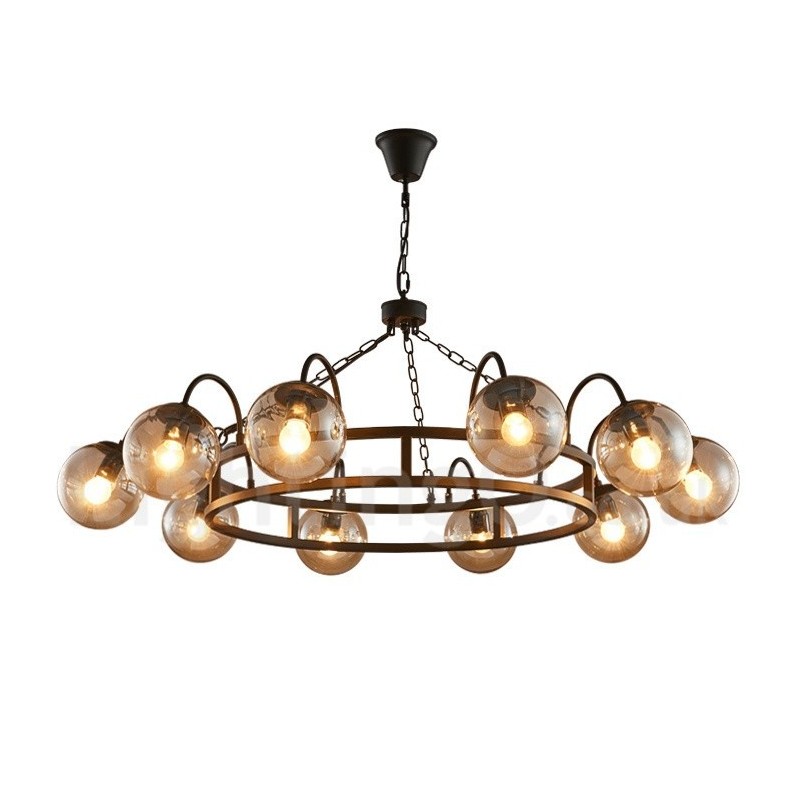 Lampadario a sospensione industriale in acciaio e vetro 10x E27 Ø 100 cm H 60 cm