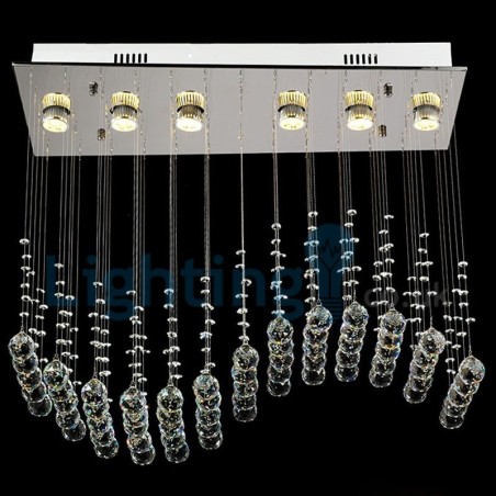Lampadario a sospensione moderno in cristallo a goccia, 6 LED, 75x30x65 cm