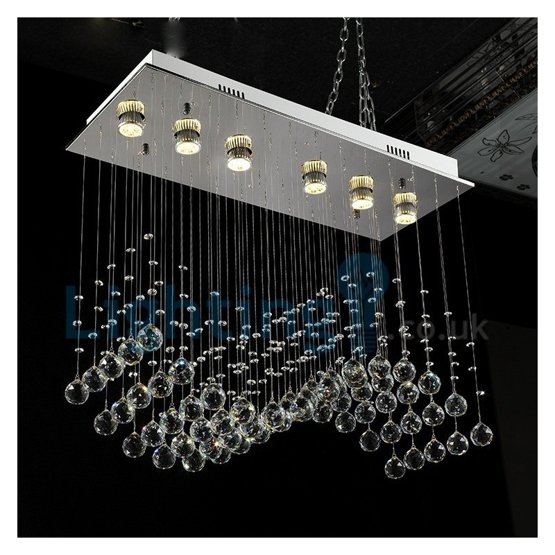 Lampadario a sospensione moderno in cristallo a goccia, 6 LED, 75x30x65 cm