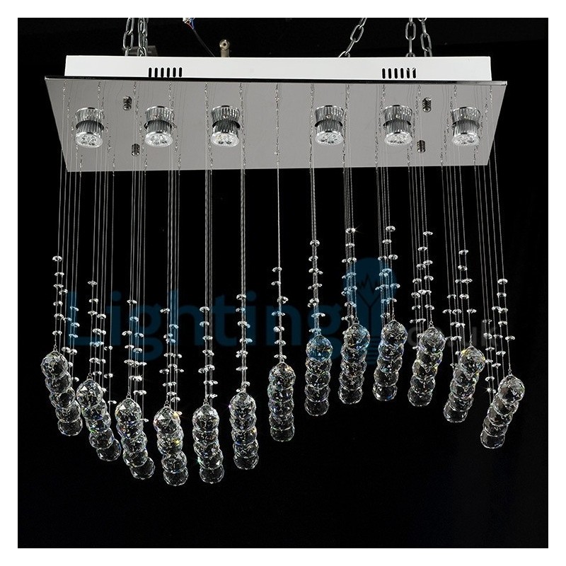 Lampadario a sospensione moderno in cristallo a goccia, 6 LED, 75x30x65 cm
