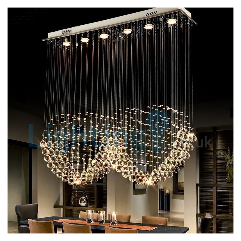 Lampadario a sospensione moderno in cristallo a goccia 100x20x100 cm 6 luci LED