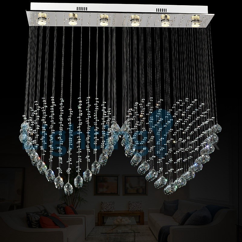 Lampadario a sospensione moderno in cristallo a goccia 100x20x100 cm 6 luci LED