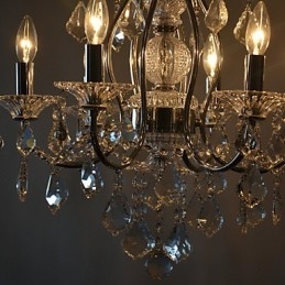Plafoniera contemporanea a 6 luci argento con decorazioni trasparenti