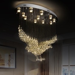 Lampadario a sospensione moderno a filo con gocce di cristallo 14 luci