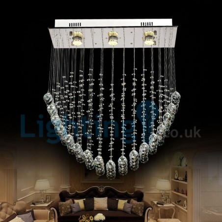 Lampadario moderno a sospensione con gocce di cristallo, 3 luci LED, 60 x 20 x 65 cm