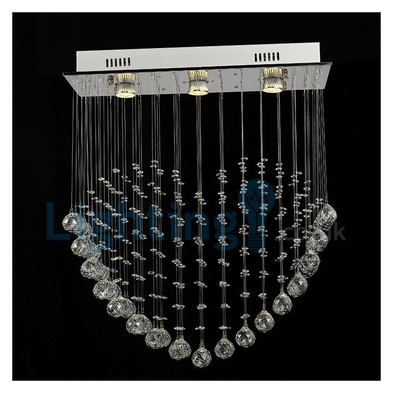 Lampadario moderno a sospensione con gocce di cristallo, 3 luci LED, 60 x 20 x 65 cm