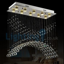 Lampadario a sospensione moderno con gocce di cristallo 80x30x80 cm 10 luci LED