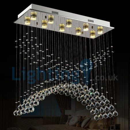 Lampadario a sospensione moderno con gocce di cristallo 80x30x80 cm 10 luci LED