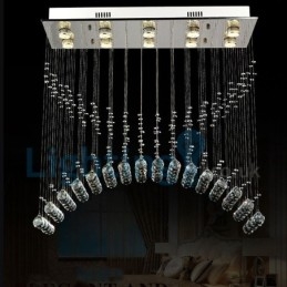 Lampadario a sospensione moderno con gocce di cristallo 80x30x80 cm 10 luci LED