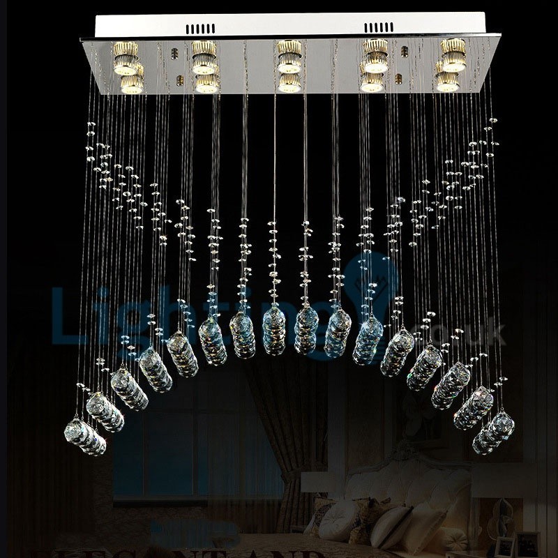 Lampadario a sospensione moderno con gocce di cristallo 80x30x80 cm 10 luci LED