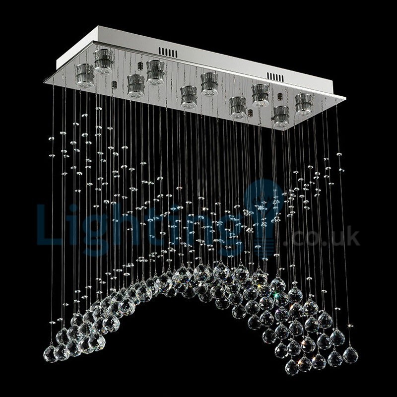Lampadario a sospensione moderno con gocce di cristallo 80x30x80 cm 10 luci LED