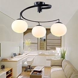 Lampada a sospensione moderna contemporanea in metallo bianco e vetro bianco, 3 lampadine E26/E27
