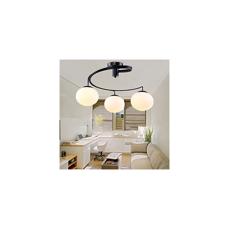 Lampada a sospensione moderna contemporanea in metallo bianco e vetro bianco, 3 lampadine E26/E27
